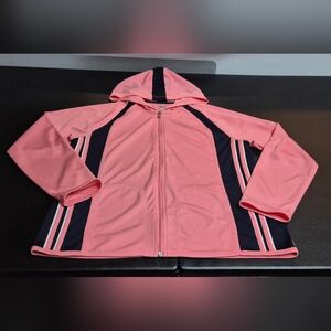 ​SJB Active Women's Large Full Zip Hooded Track Jacket Pink Navy Blue Athletic L